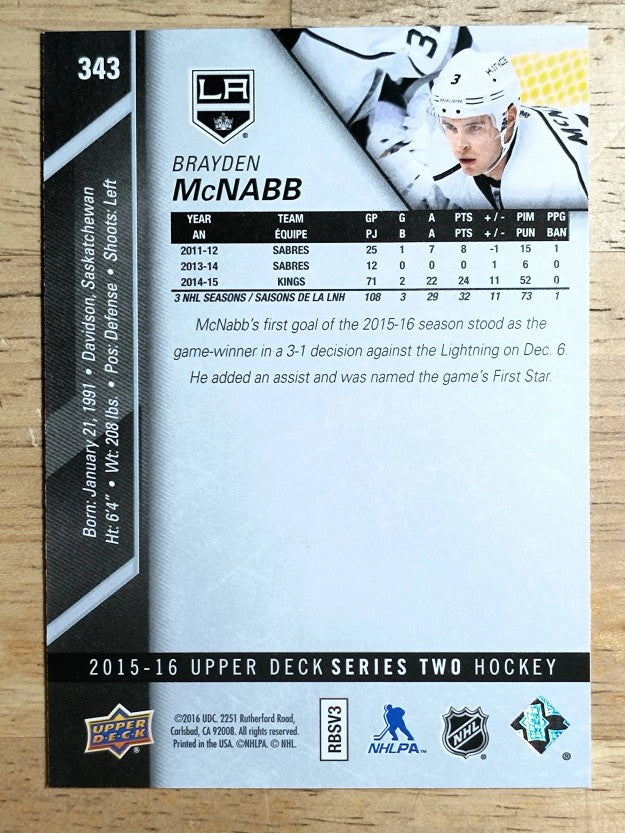 2015-16 Upper Deck #343 Brayden McNabb