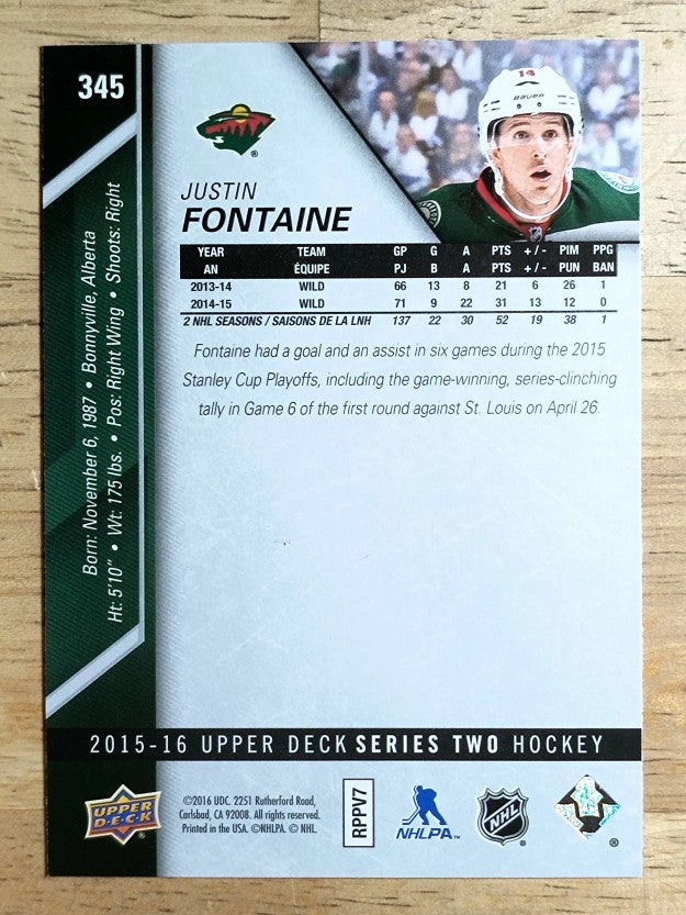2015-16 Upper Deck #345 Justin Fontaine