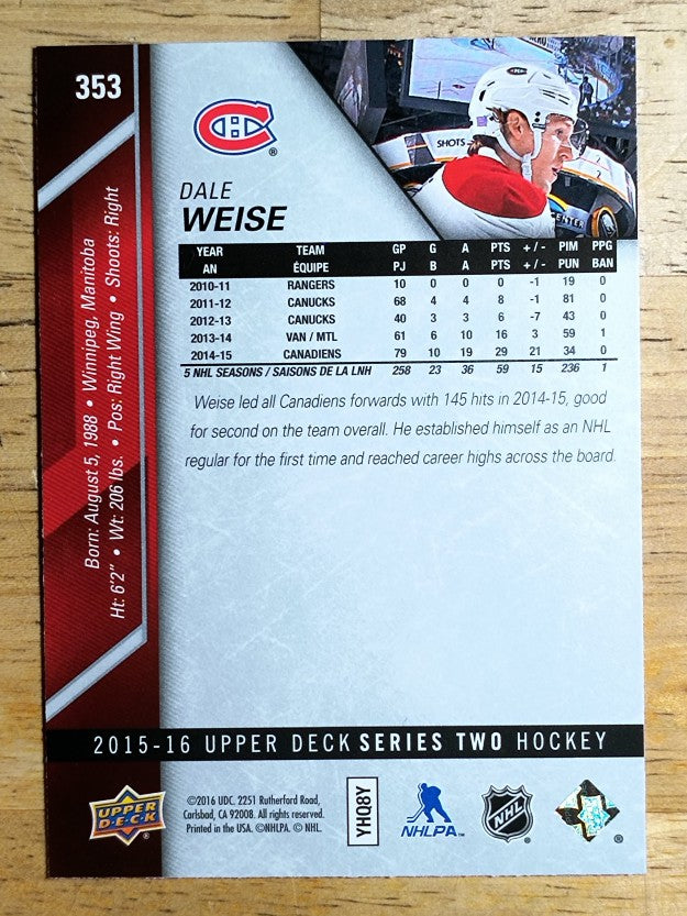 2015-16 Upper Deck #353 Dale Weise