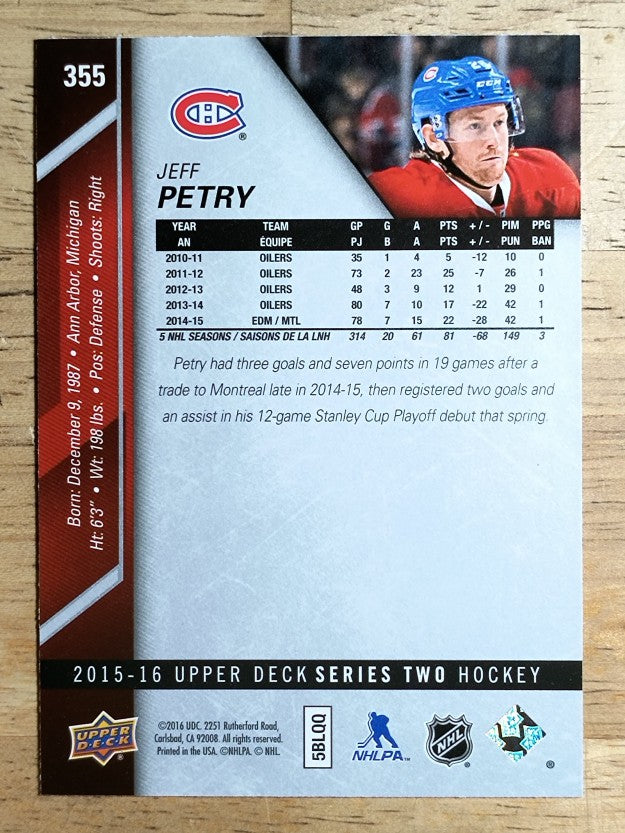 2015-16 Upper Deck #355 Jeff Petry