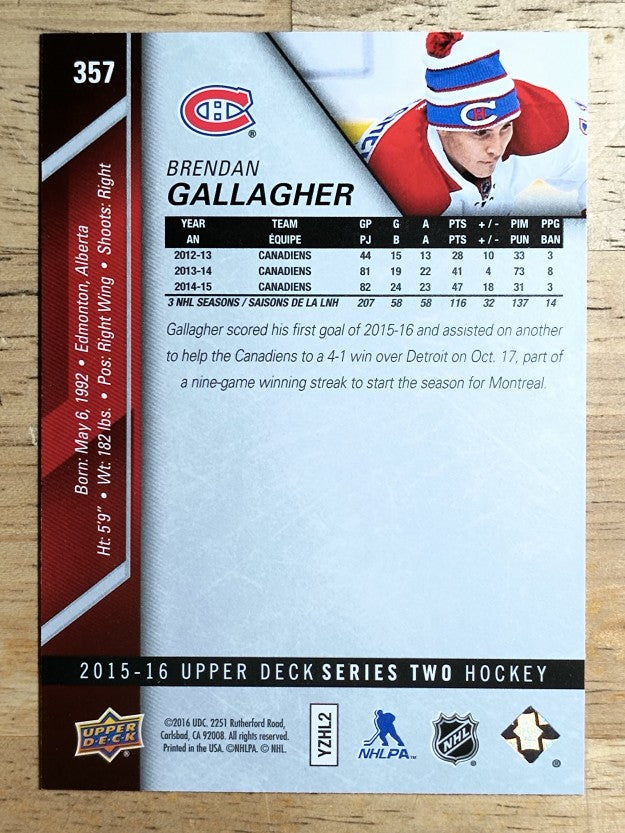 2015-16 Upper Deck #357 Brendan Gallagher