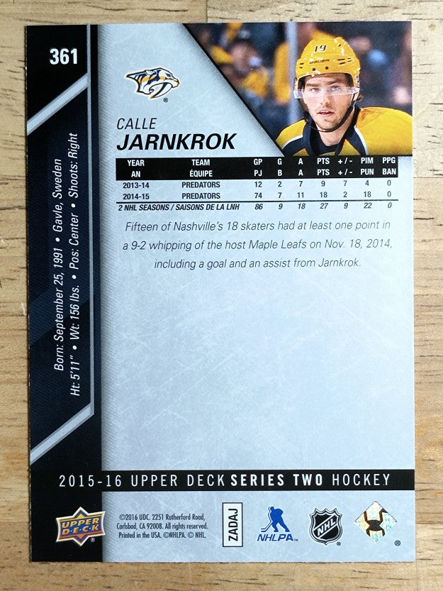 2015-16 Upper Deck #361 Calle Jarnkrok