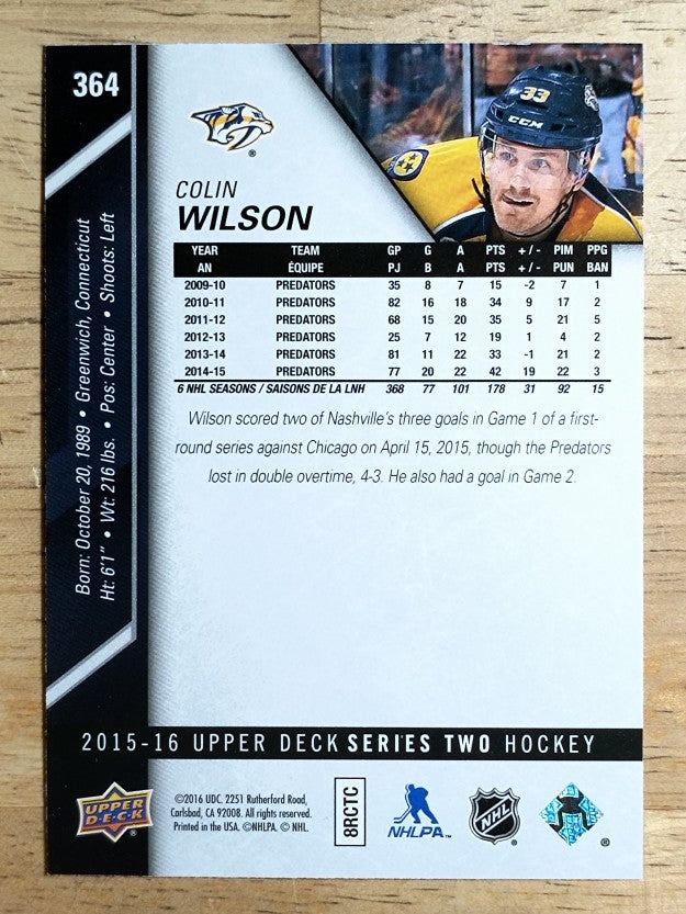 2015-16 Upper Deck #364 Colin Wilson