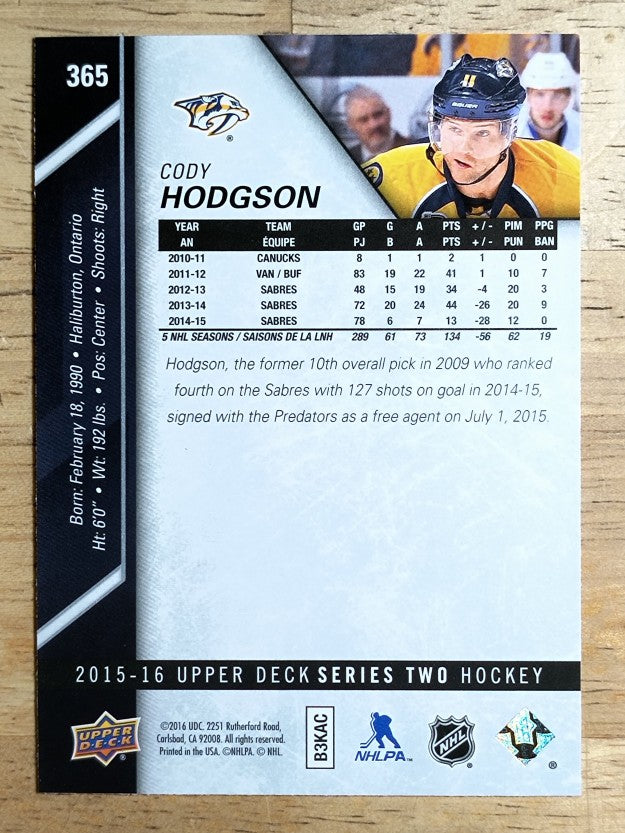 2015-16 Upper Deck #365 Cody Hodgson