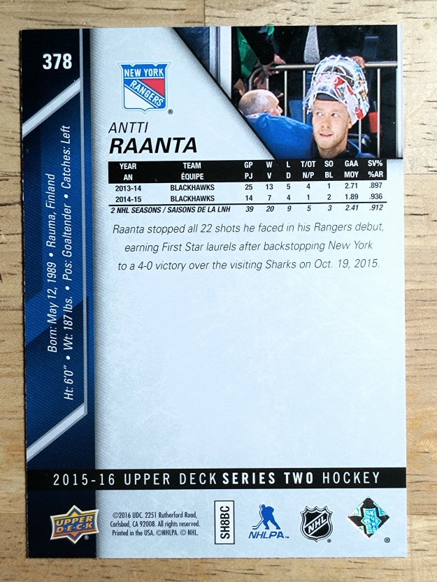 2015-16 Upper Deck #378 Antti Raanta
