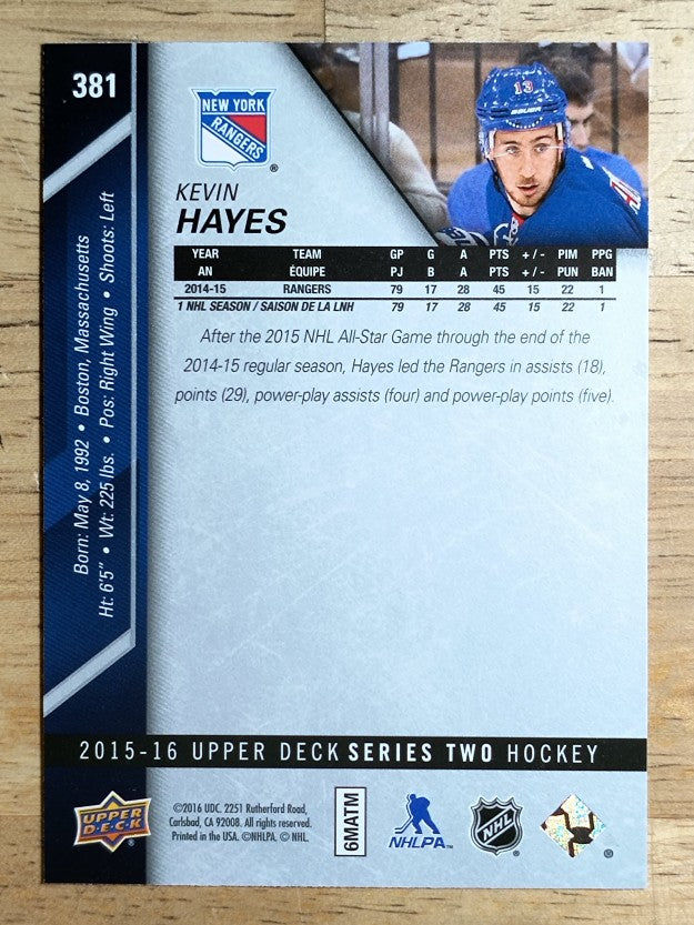 2015-16 Upper Deck #381 Kevin Hayes