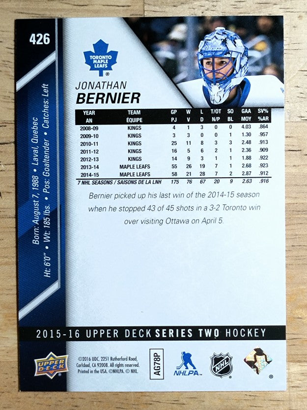 2015-16 Upper Deck #426 Jonathan Bernier