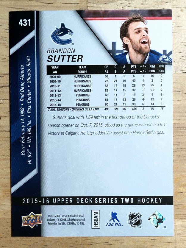 2015-16 Upper Deck #431 Brandon Sutter
