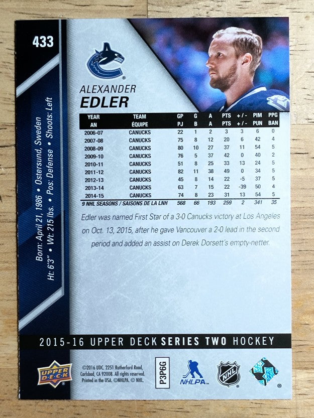 2015-16 Upper Deck #433 Alexander Edler