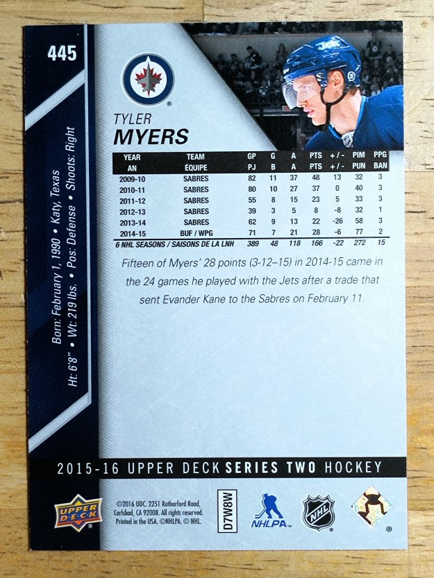 2015-16 Upper Deck #445 Tyler Myers