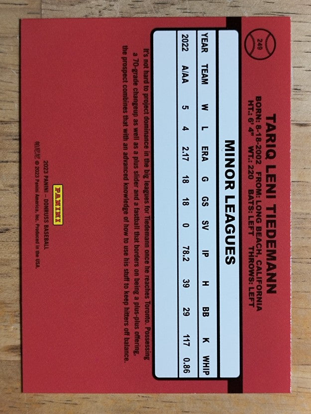 2023 Donruss #249 Ricky Tiedemann RETRO