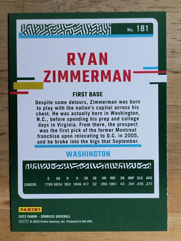 2023 Donruss Holo Orange #181 Ryan Zimmerman
