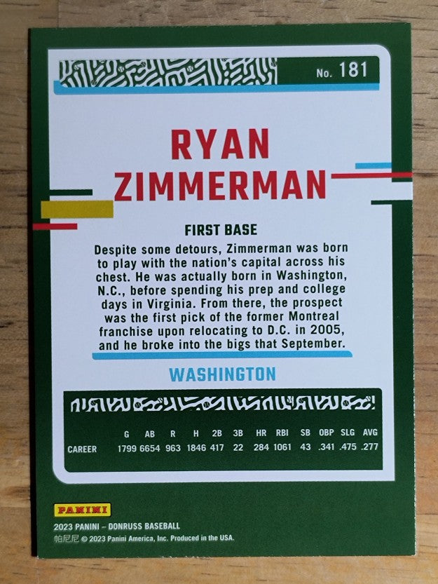 2023 Donruss Holo Purple #181 Ryan Zimmerman