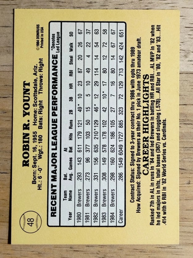 1985 Donruss #48 Robin Yount
