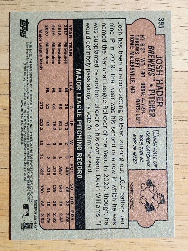 2021 Topps Heritage #395 Josh Hader