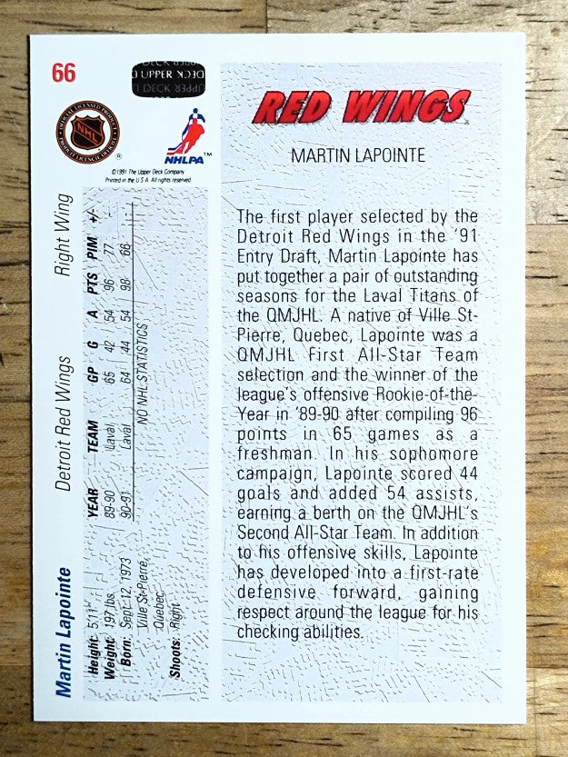 1991-92 Upper Deck #66 Martin Lapointe