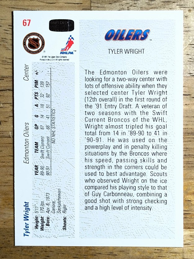 1991-92 Upper Deck #67 Tyler Wright RC