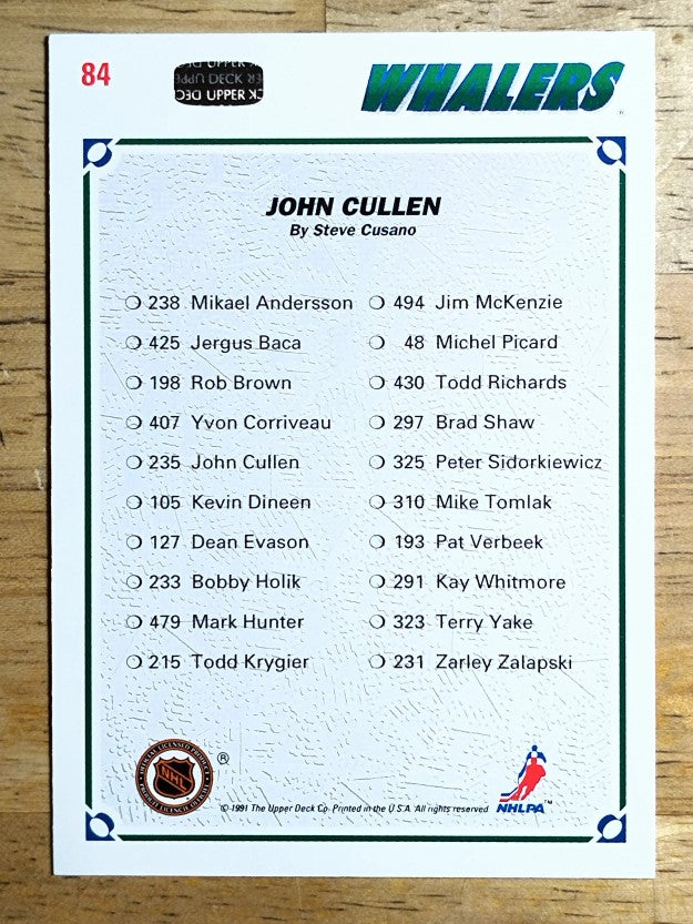1991-92 Upper Deck #84 John Cullen/(Hartford Whalers TC)