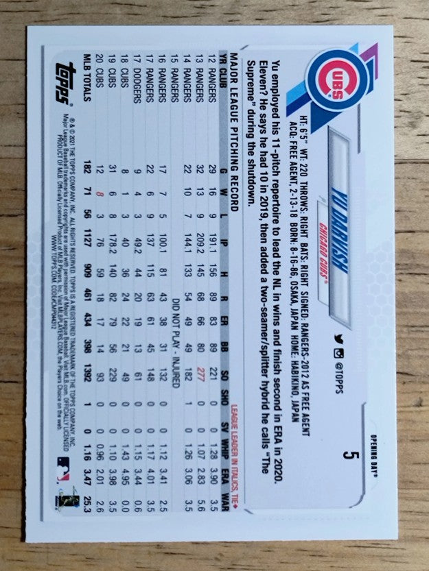 2021 Topps Opening Day #5 Yu Darvish