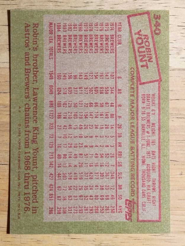 1985 Topps #340 Robin Yount