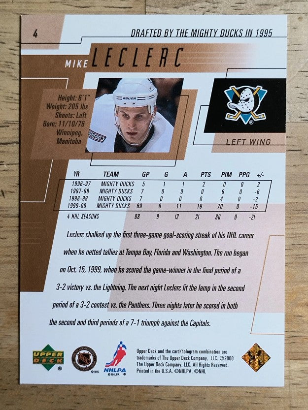 2000-01 Upper Deck #4 Mike Leclerc