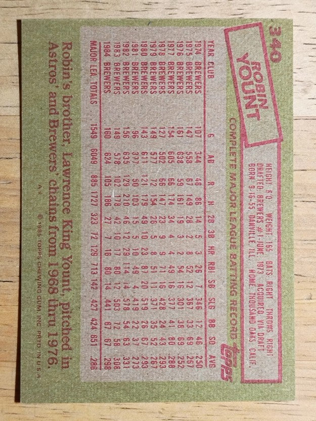 1985 Topps #340 Robin Yount