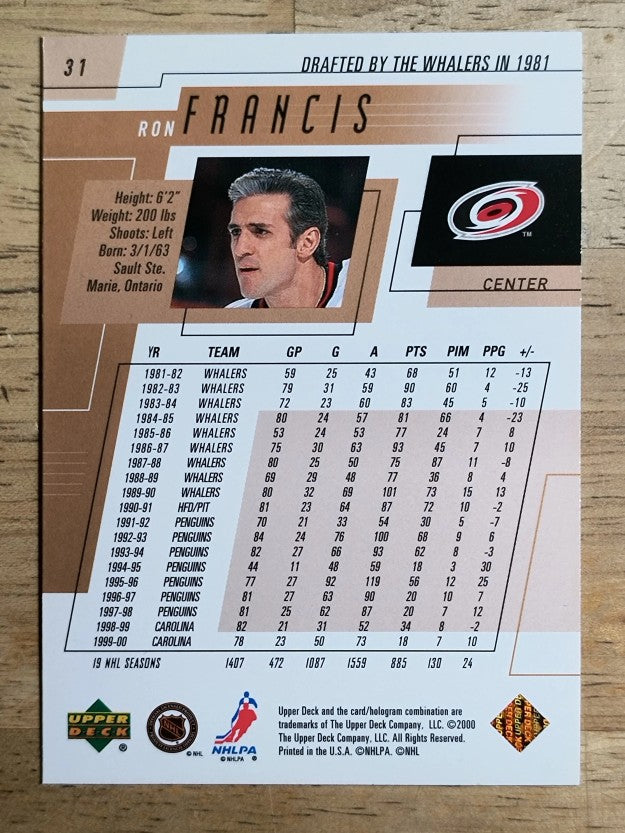 2000-01 Upper Deck #31 Ron Francis
