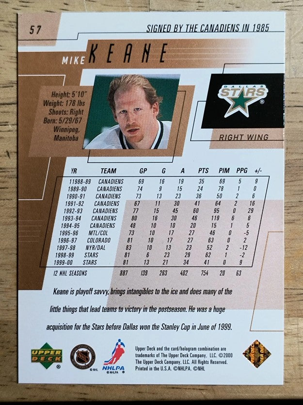 2000-01 Upper Deck #57 Mike Keane
