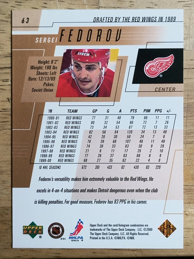 2000-01 Upper Deck #63 Sergei Fedorov