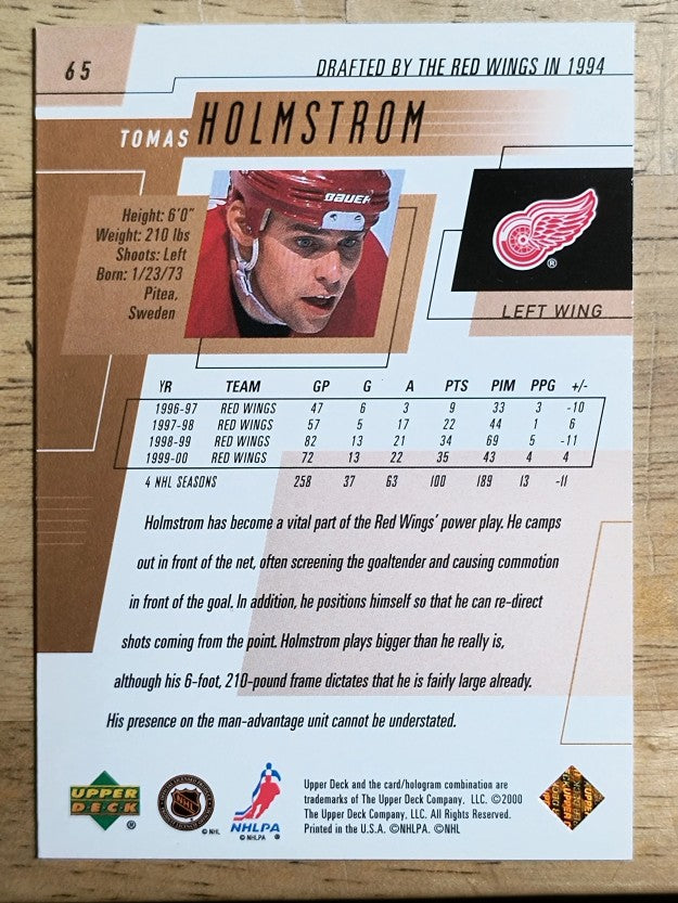 2000-01 Upper Deck #65 Tomas Holmstrom