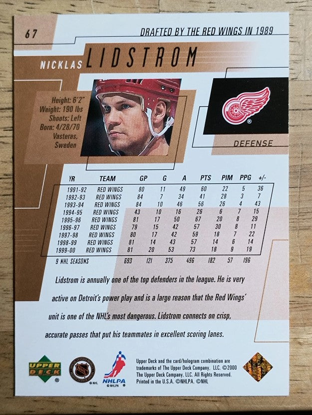 2000-01 Upper Deck #67 Nicklas Lidstrom