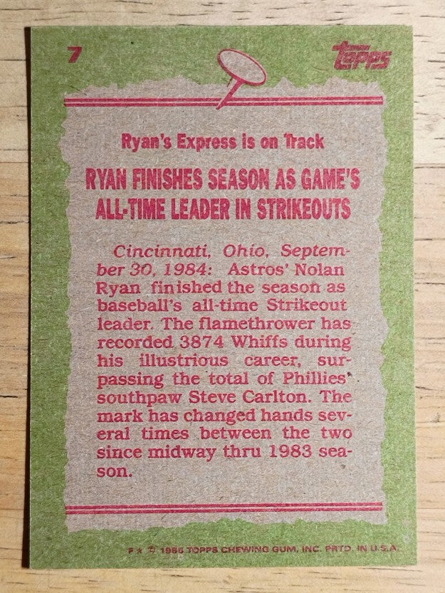 1985 Topps #7 Nolan Ryan RB