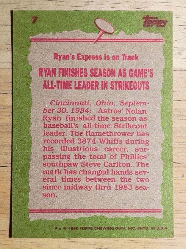 1985 Topps #7 Nolan Ryan RB