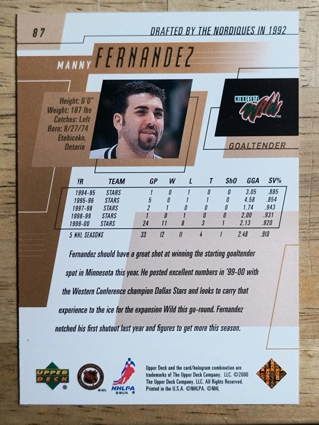2000-01 Upper Deck #87 Manny Fernandez