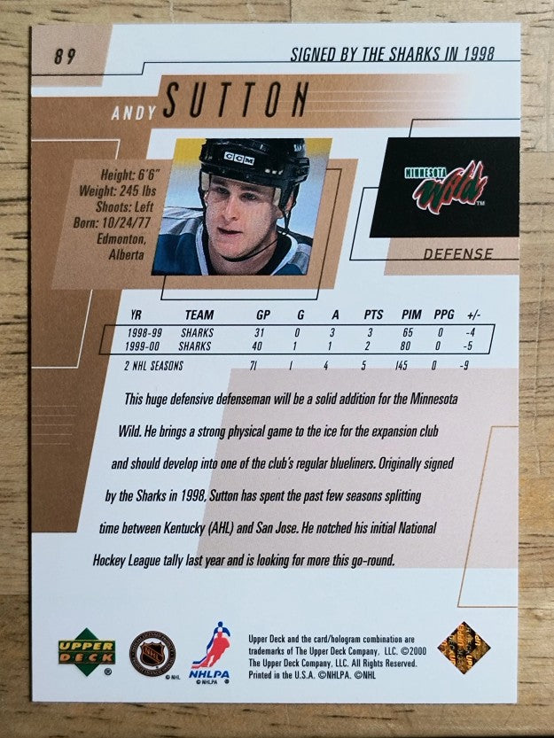 2000-01 Upper Deck #89 Andy Sutton