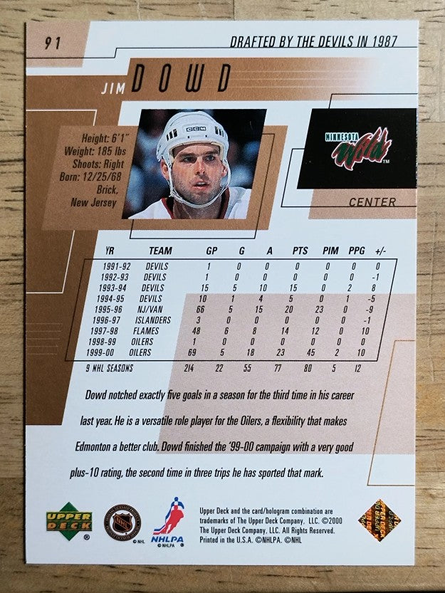 2000-01 Upper Deck #91 Jim Dowd