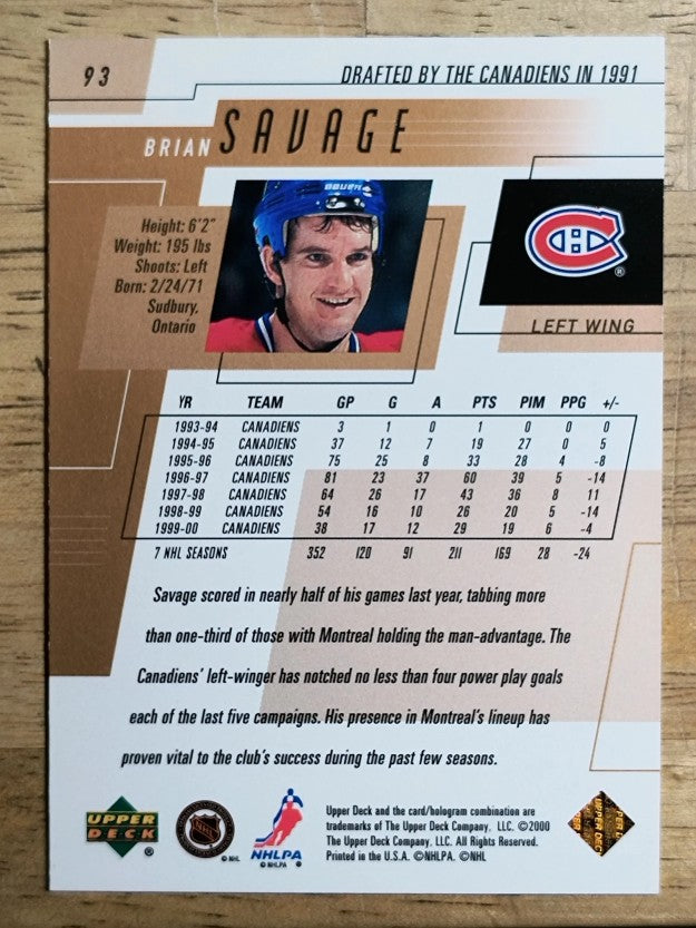 2000-01 Upper Deck #93 Brian Savage