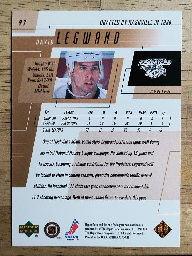 2000-01 Upper Deck #97 David Legwand