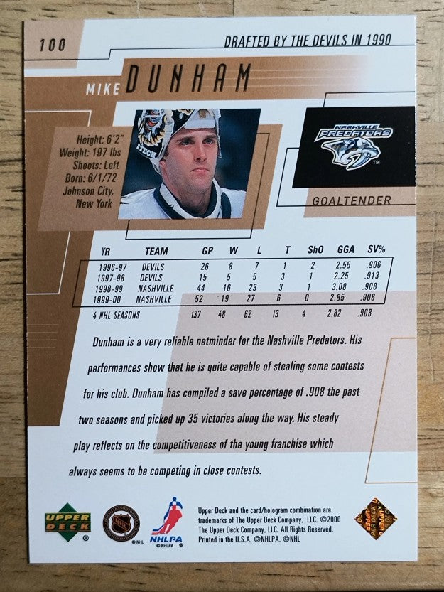 2000-01 Upper Deck #100 Mike Dunham