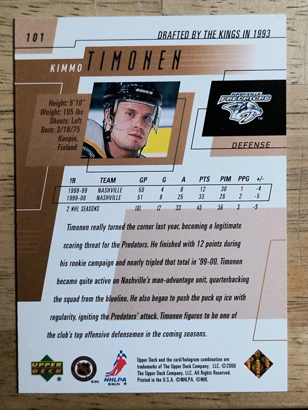 2000-01 Upper Deck #101 Kimmo Timonen