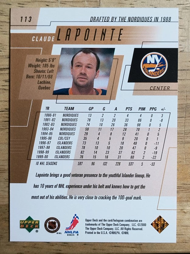 2000-01 Upper Deck #113 Claude Lapointe