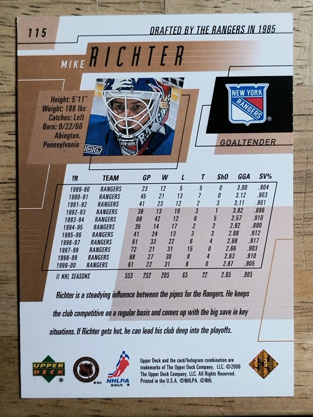 2000-01 Upper Deck #115 Mike Richter