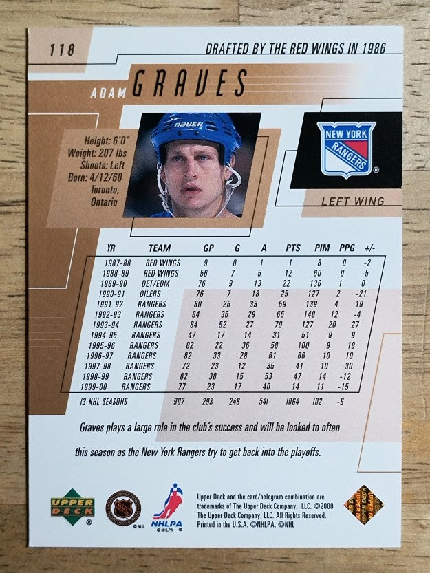 2000-01 Upper Deck #118 Adam Graves