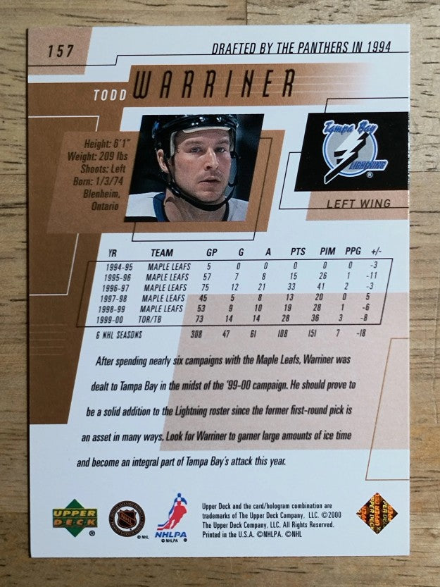 2000-01 Upper Deck #157 Todd Warriner