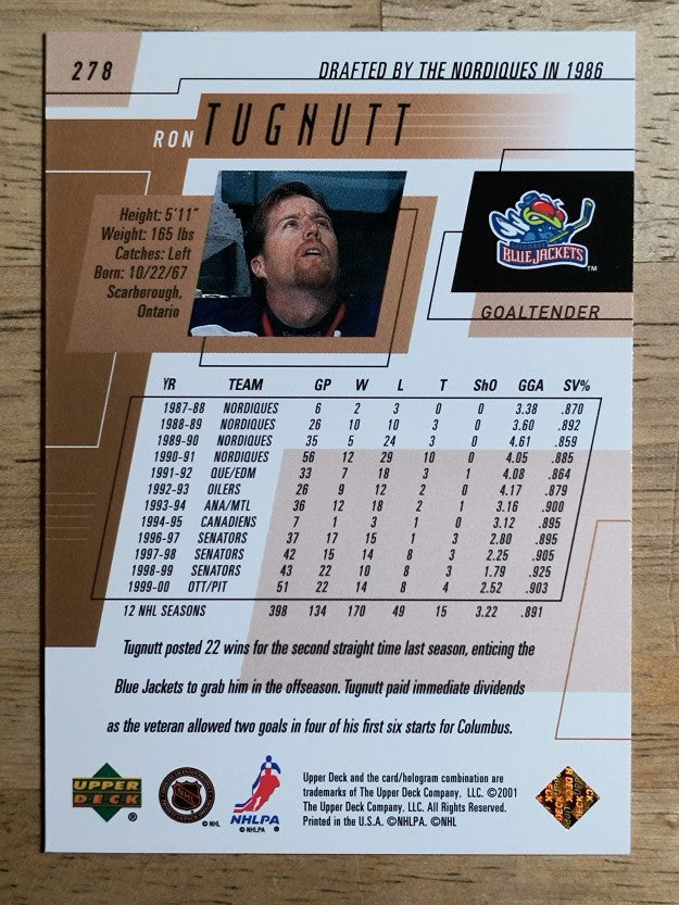 2000-01 Upper Deck #278 Ron Tugnutt