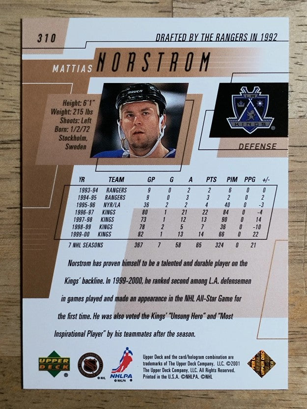 2000-01 Upper Deck #310 Mattias Norstrom