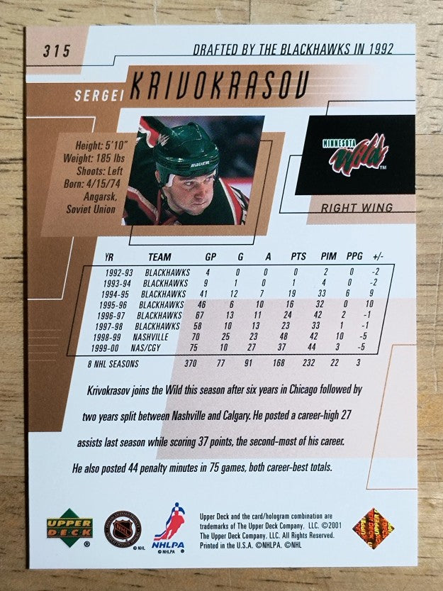 2000-01 Upper Deck #315 Sergei Krivokrasov