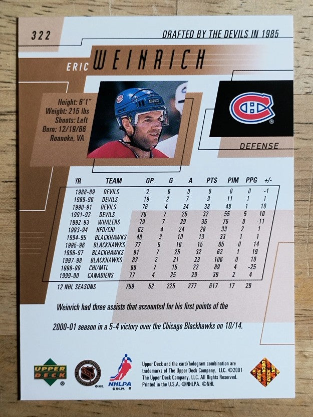 2000-01 Upper Deck #322 Eric Weinrich