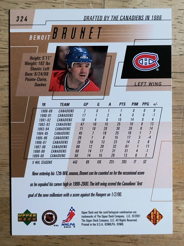 2000-01 Upper Deck #324 Benoit Brunet