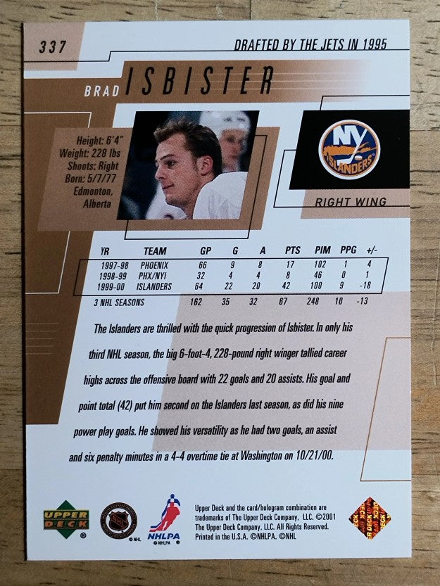 2000-01 Upper Deck #337 Brad Isbister